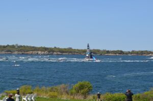 Ocean Race boat goes sailing by the Lawn