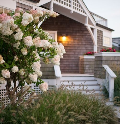 Castle Hill Inn in Newport, RI exterior with white flowers in front