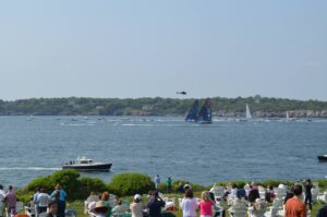 Spectators on the Lawn watch the Ocean race boats head out to sea